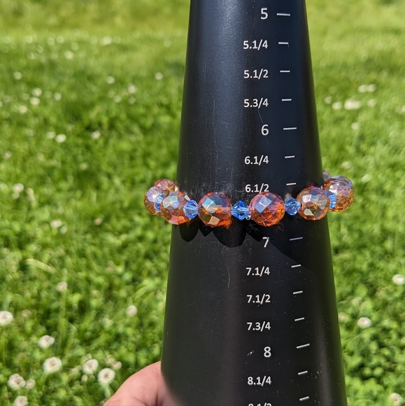 Handmade Faceted Tangerine Aura Quartz and Blue Bicone Bracelet - 6 3/4" - Picture 4 of 5